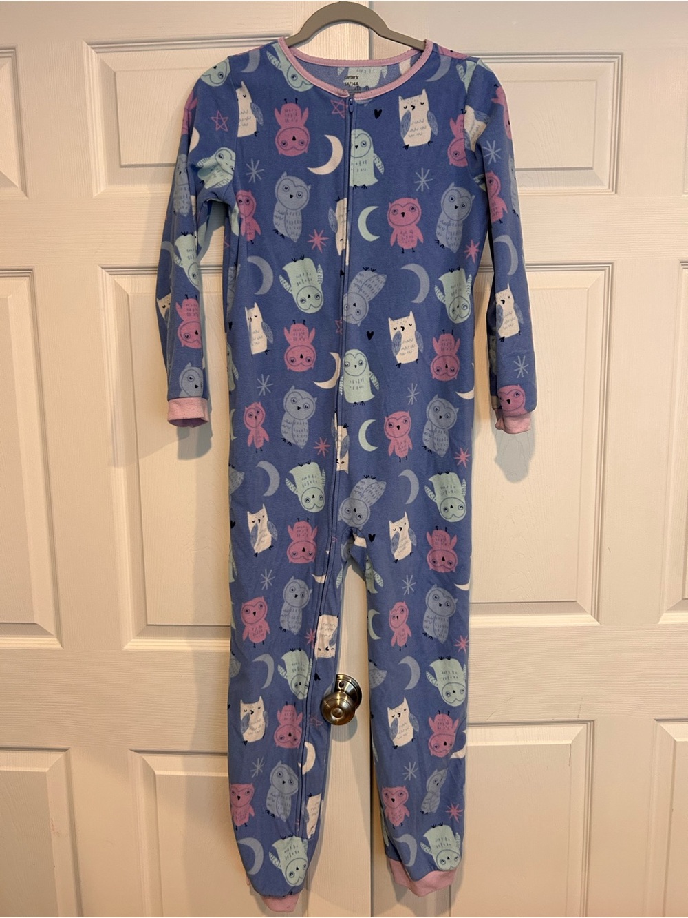 Carter's Blue Owl & Moon Zip One-Piece Pajamas with Pink Trim